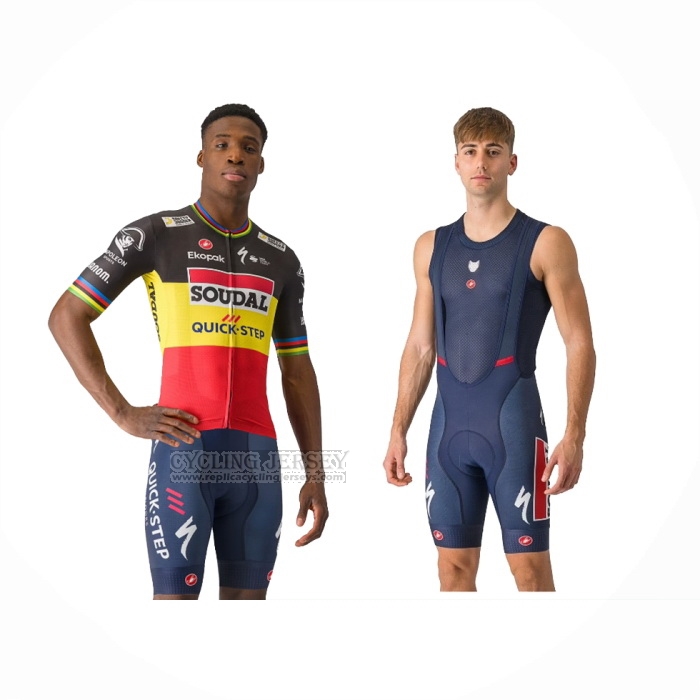 2024 Cycling Jersey Deceuninck Quick Step Black Yellow Red Short Sleeve And Bib Short